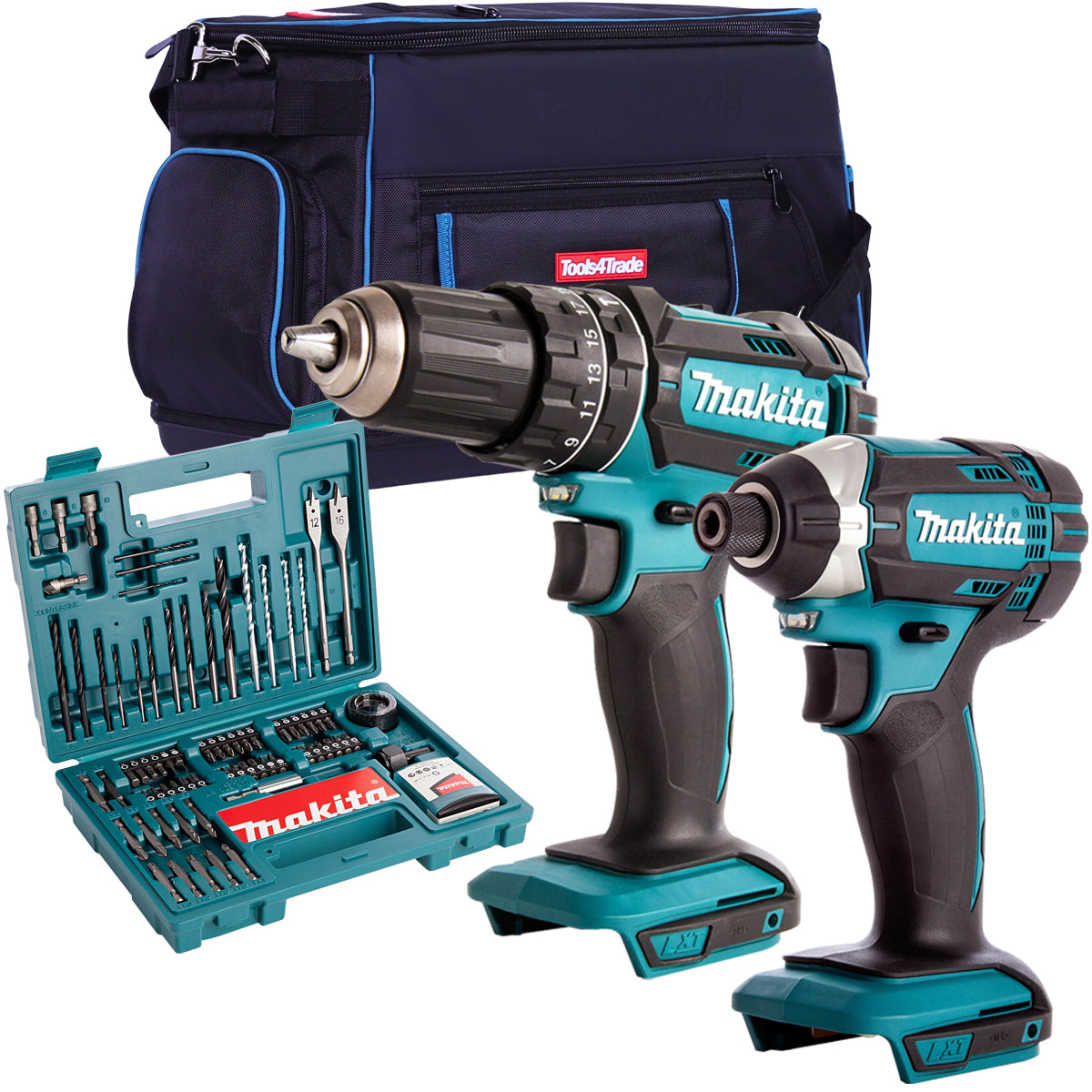 Makita 18V Impact Driver & Combi drill with 100 Accessories Set & Bag MTKIT-793