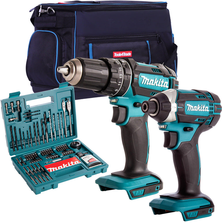 Makita 18V Impact Driver & Combi drill with 100 Accessories Set & Bag MTKIT-793