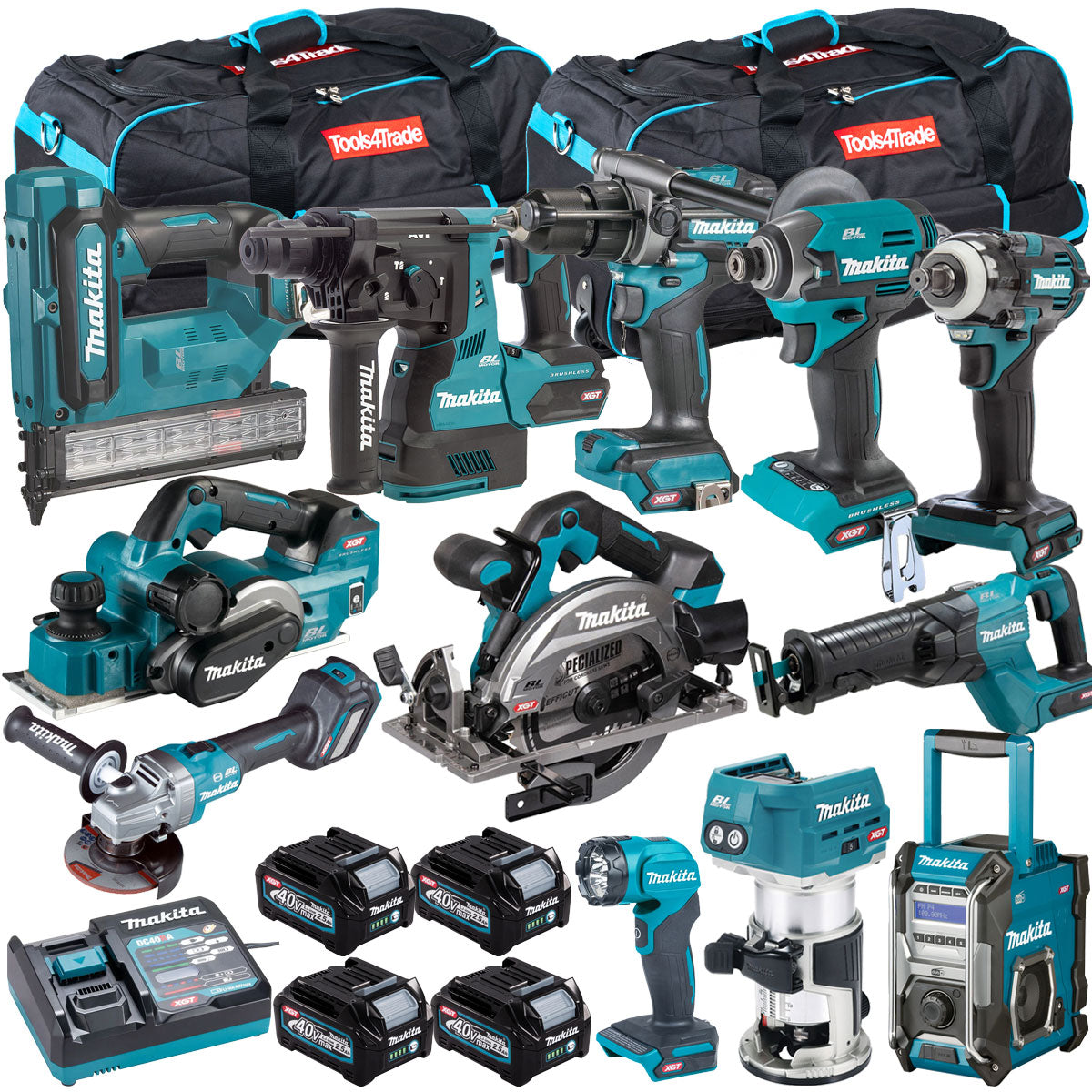 Makita 40V XGT 12 Piece Brushless Power Tool Kit with 4 x 2.5Ah Battery T4TKIT-16037