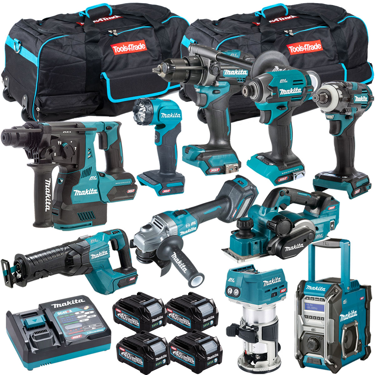 Makita 40V XGT 10 Piece Brushless Power Tool Kit with 4 x 2.5Ah Battery T4TKIT-16056