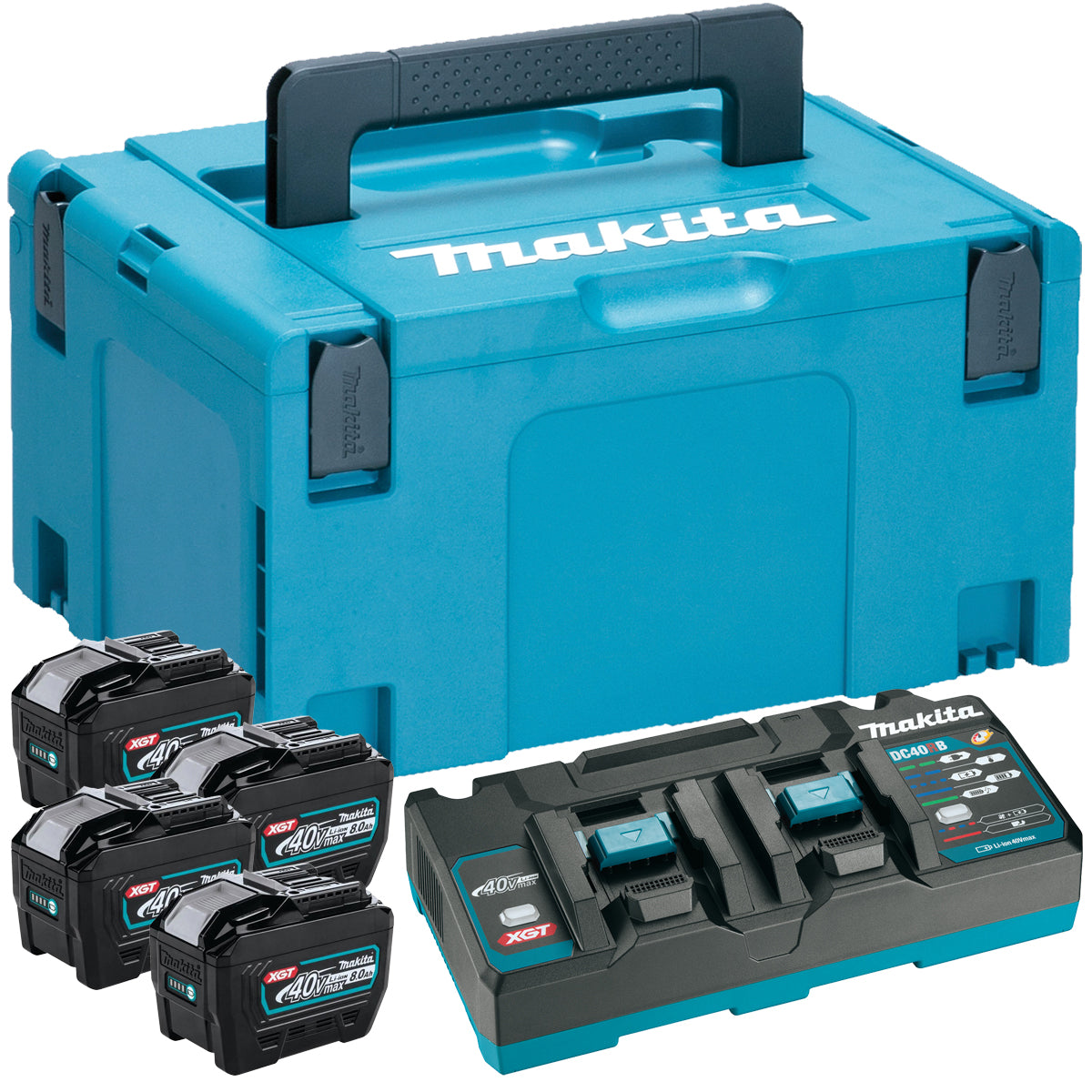 Makita 1910B1-4 40Vmax XGT Power Source Kit 240V With 4 x 8.0Ah BL4080F Batteries, Charger & Case