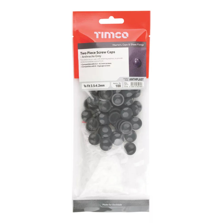 TIMCO SCREW CAPS ANTHRACITE GREY 6-8GA 100 PACK