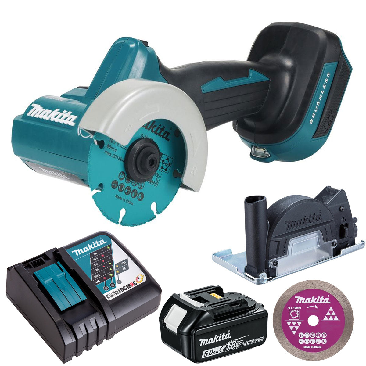 Makita DMC300Z 18V 76mm Brushless Disc Cutter With 1 x 5.0Ah Battery & Charger