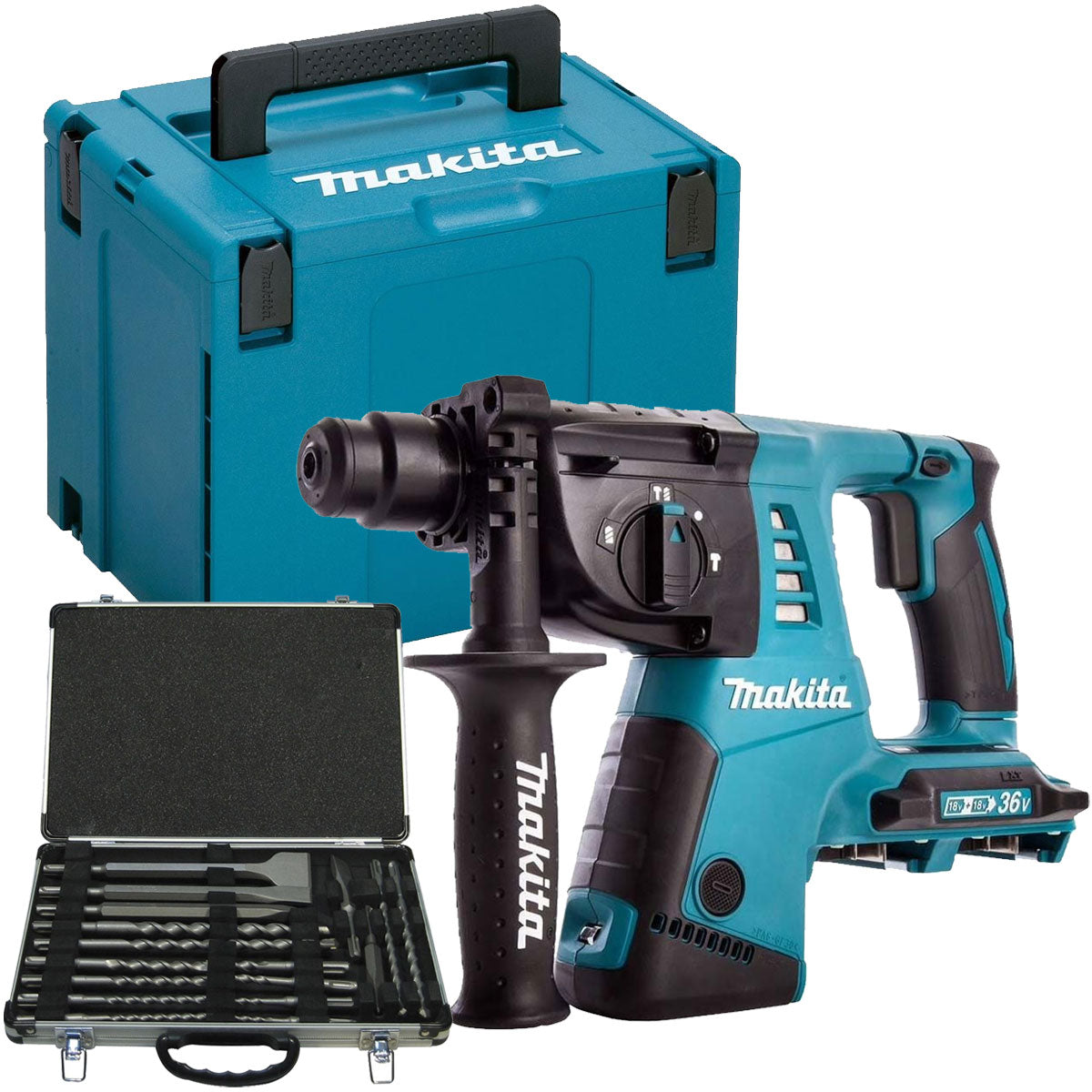 Makita DHR263ZJ 36V SDS-PLUS Rotary Hammer Drill with Chisel & Drill Set 17 Piece