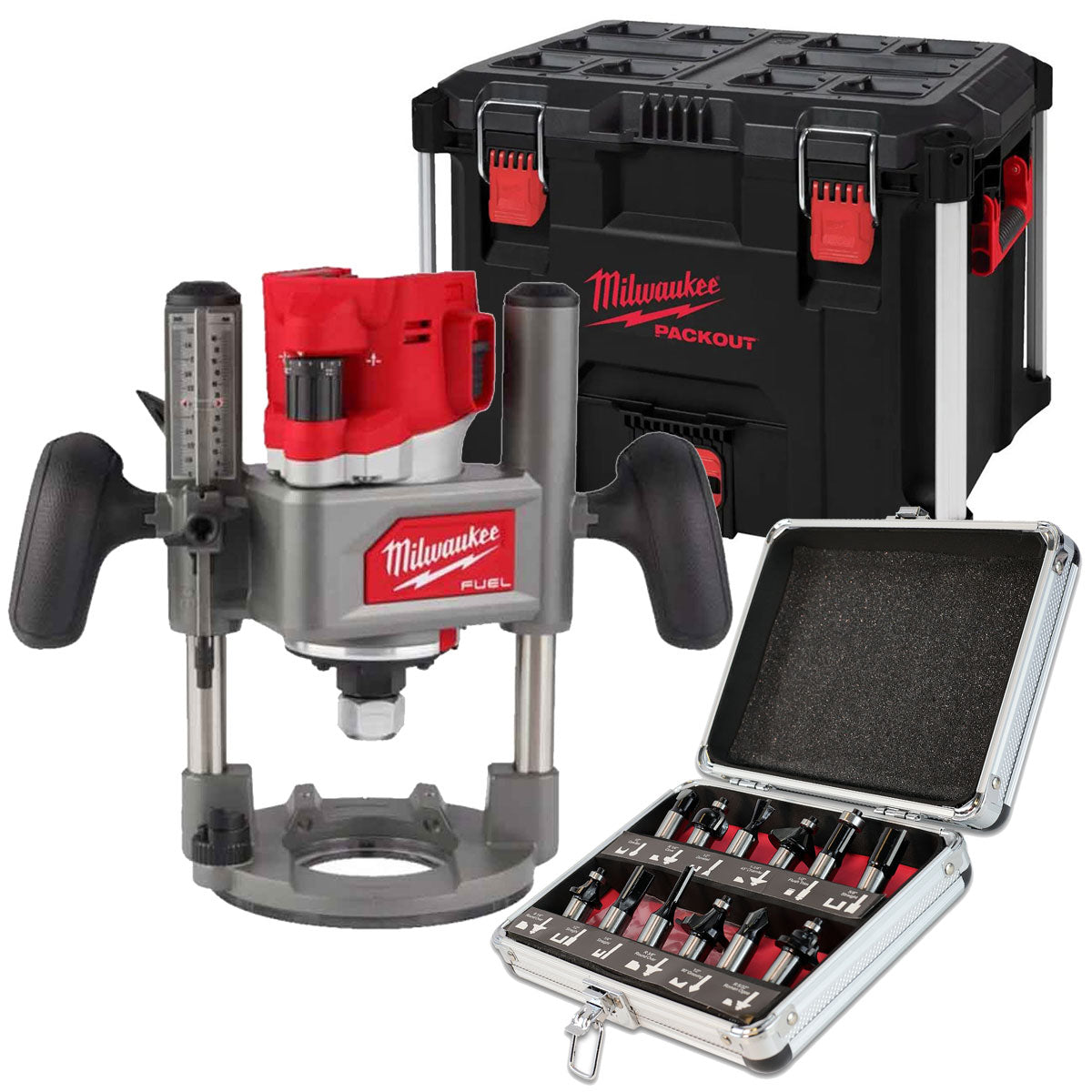 Milwaukee 18V M18FR12KIT Fuel Brushless 1/2" Router Cutter with 12 Piece Cutter Set