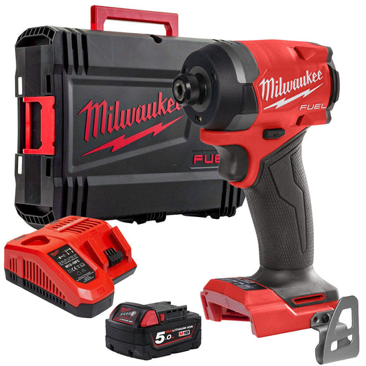 Milwaukee M18FID3-0 18V Fuel Brushless Impact Driver with 1 x 5.0Ah Battery Charger & Carry Case