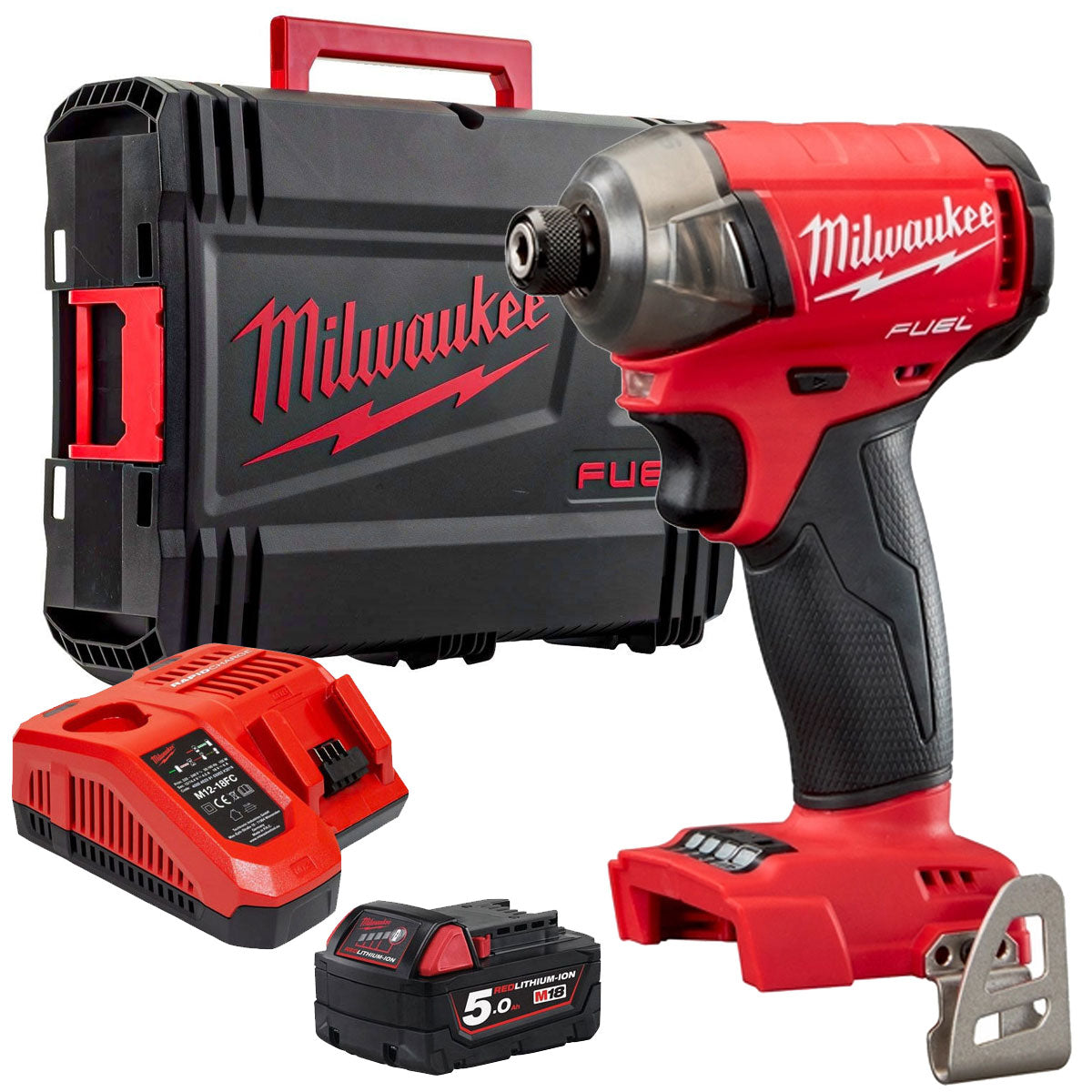 Milwaukee M18FQID-0 18V Fuel Brushless Impact Driver with 1 x 5.0Ah Battery Charger & Carry Case