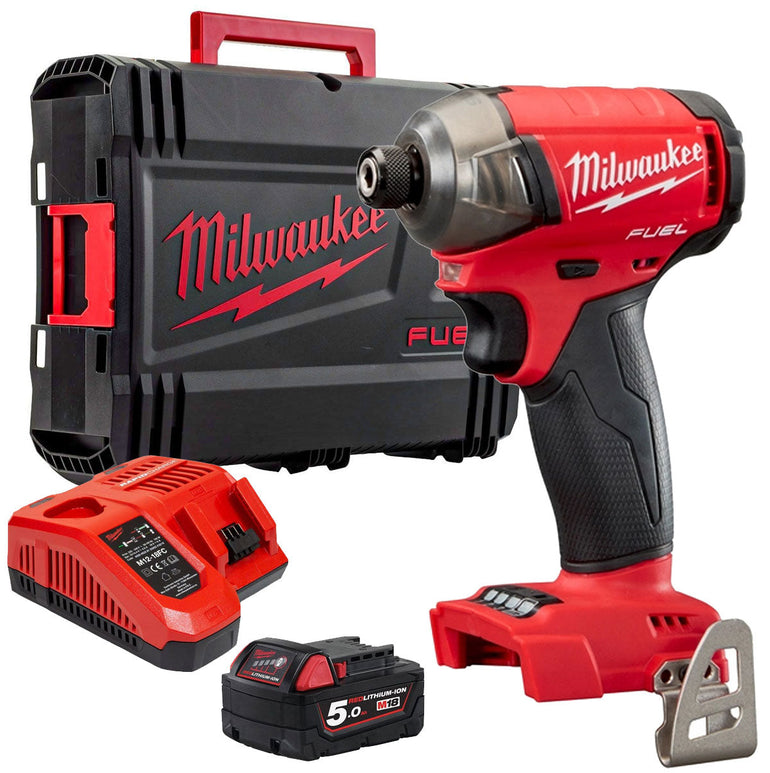 Milwaukee M18FQID-0 18V Fuel Brushless Impact Driver with 1 x 5.0Ah Battery Charger & Carry Case