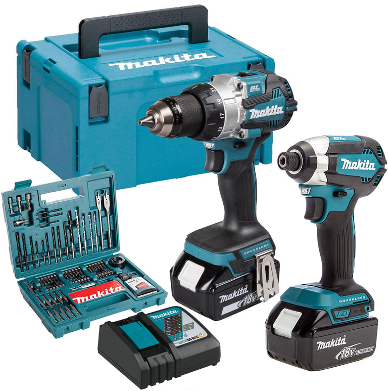 Makita DLX2507TJ 18V Combi Drill & Impact Driver With 2 x 5.0Ah Battery & 100 Accessory Set