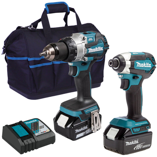 Makita Twin Pack 18V Combi Drill & Impact Driver With 2 x 5.0Ah Battery & Tool Bag