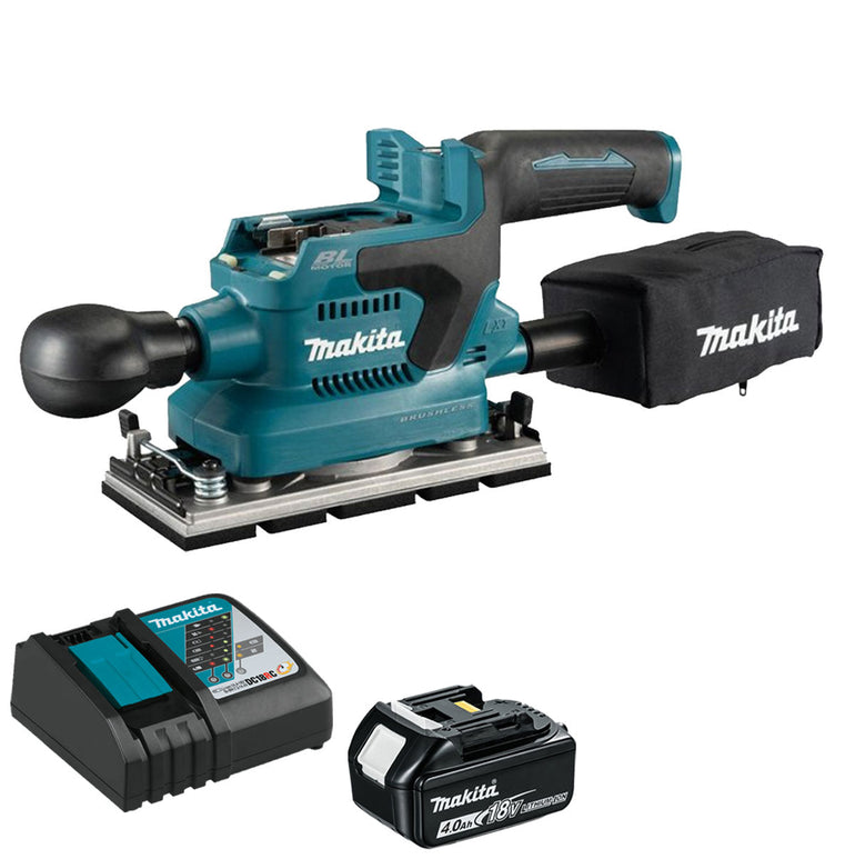 Makita DBO381ZU 18V Brushless Finishing Sander with 1 x 4.0Ah Battery & Charger