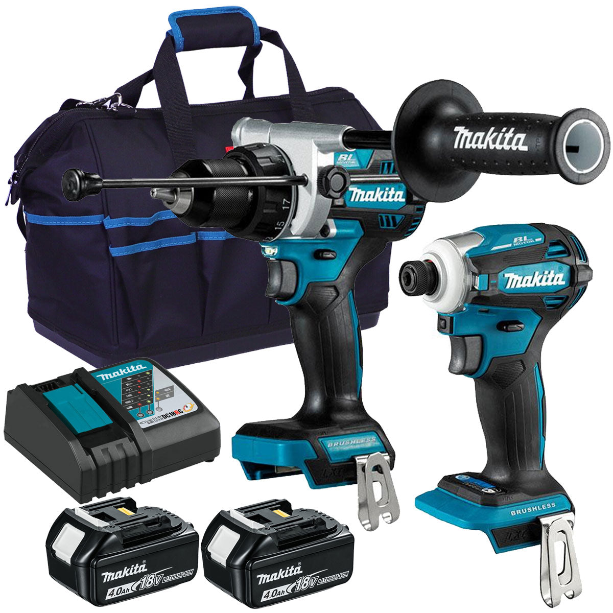 Makita DLX2455MJ 18V Brushless Twin Pack Combi Drill & Impact Driver With 2 x 4.0Ah Battery Charger & Bag