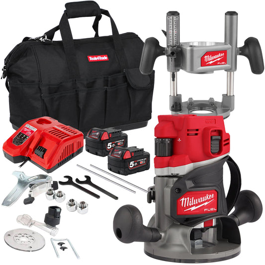 Milwaukee 18V M18FR12-0 FUEL Brushless 1/2" Router Cutter with 2 x 5.0Ah Battery Charger & Bag