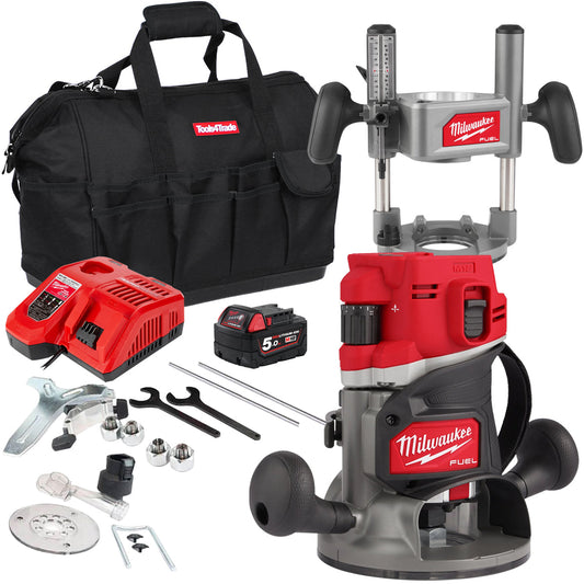 Milwaukee 18V M18FR12-0 FUEL Brushless 1/2" Router Cutter with 1 x 5.0Ah Battery Charger & Bag