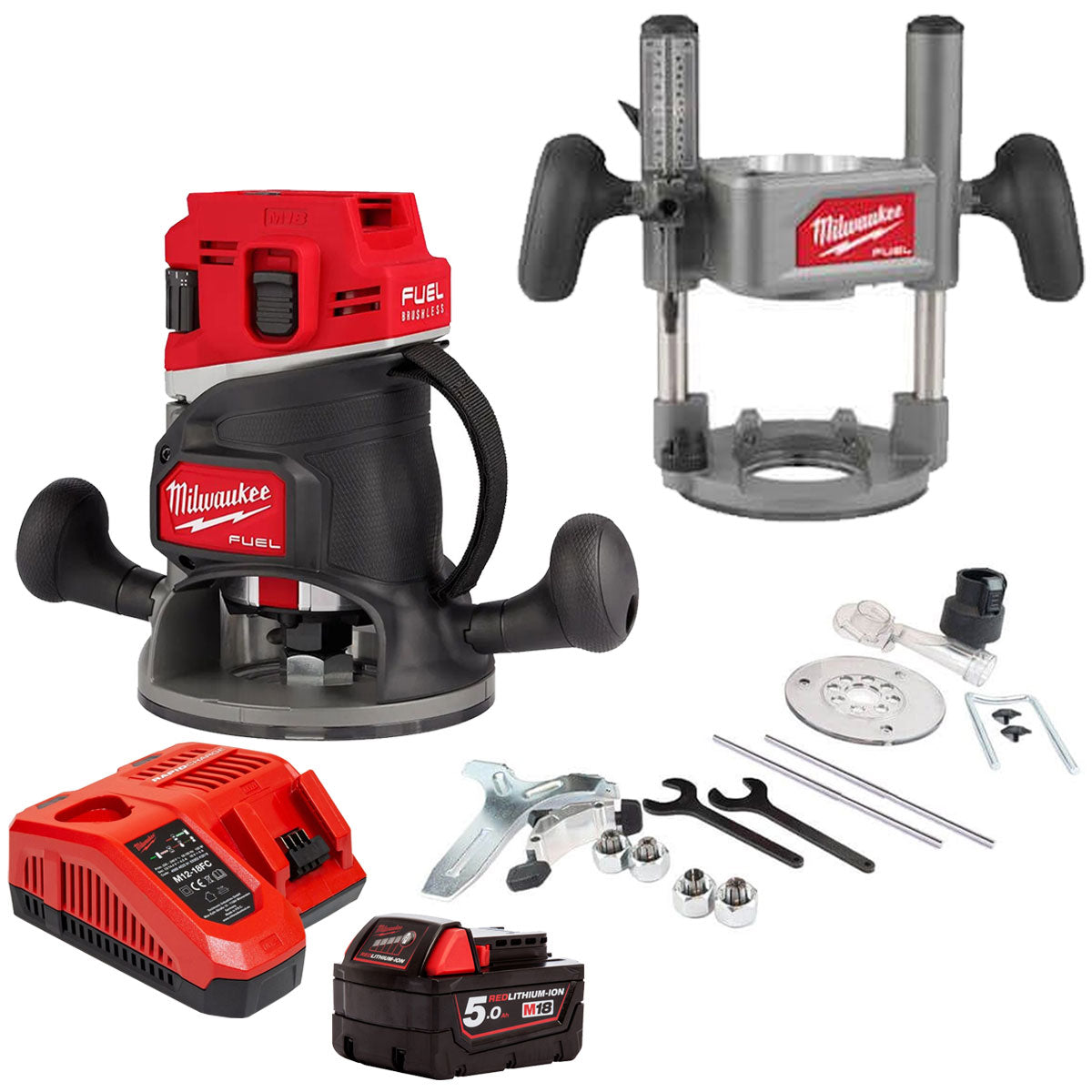 Milwaukee 18V M18FR12-0 FUEL Brushless 1/2" Router Cutter with 1 x 5.0Ah Battery & Charger