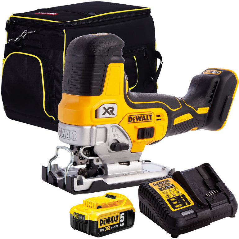 DeWalt DCS335N 18V Brushless Grip Jigsaw with 1 x 5.0Ah Battery Charger & 20