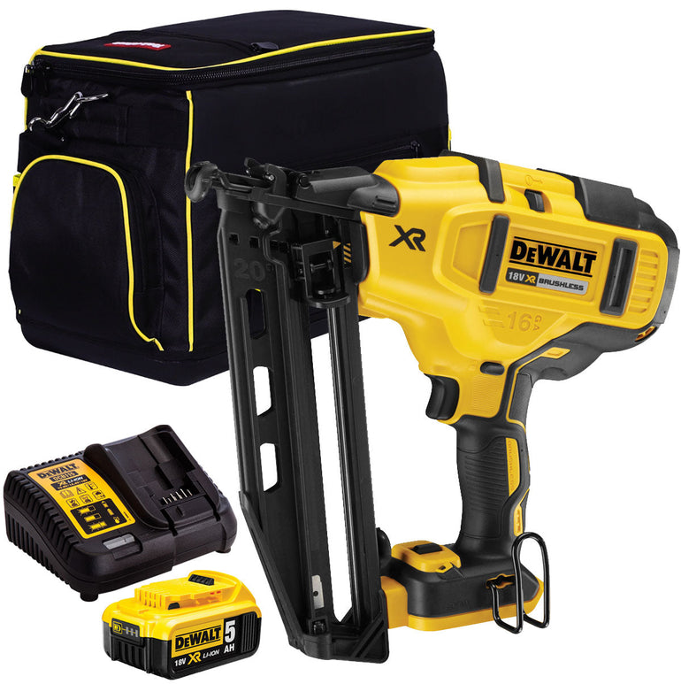 DeWalt DCN660N 18V Brushless Second Fix Nailer with 1 x 5.0Ah Battery Charger & 20