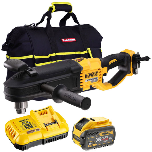 DeWalt DCD470N 54V XR Flexvolt Brushless Right Angled Core Drill with 1 x 9.0Ah Battery Charger & Bag