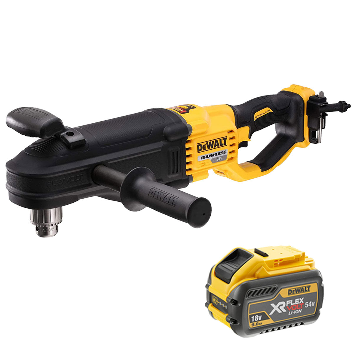 DeWalt DCD470N 54V XR Flexvolt Brushless Right Angled Core Drill with 1 x 9.0Ah Battery