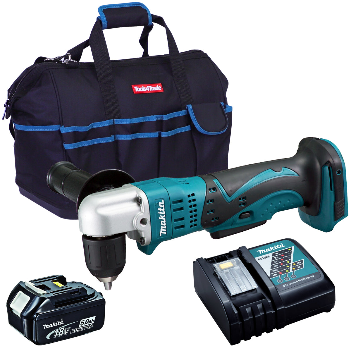 Makita DDA351Z 18V 10mm Angle Drill Keyless Chuck with 1 x 5.0Ah Battery Charger & Bag