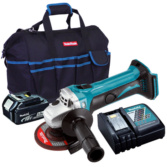 Makita DGA452Z 18V 115mm Angle Grinder with 1 x 5.0Ah Battery Charger & Bag