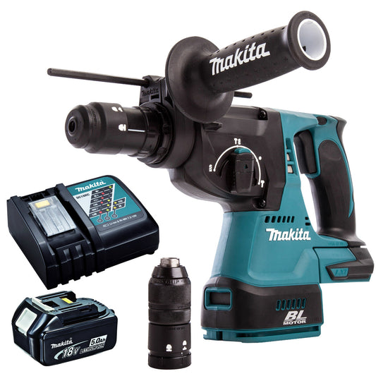 Makita DHR243Z 18V SDS+ Brushless Rotary Hammer Drill with 1 x 5.0Ah Battery & Charger