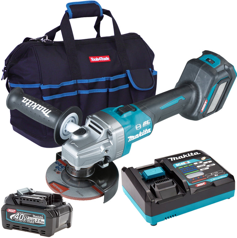 Makita GA022GZ 40V 115mm Brushless Angle Grinder with 1 x 2.5Ah Battery Charger & Bag