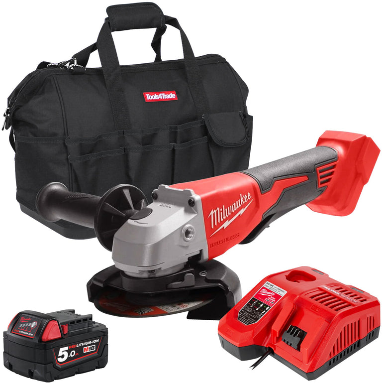 Milwaukee M18BLSAG115XPD-0 18V 115mm Brushless Angle Grinder with 1 x 5.0Ah Battery Charger & Bag