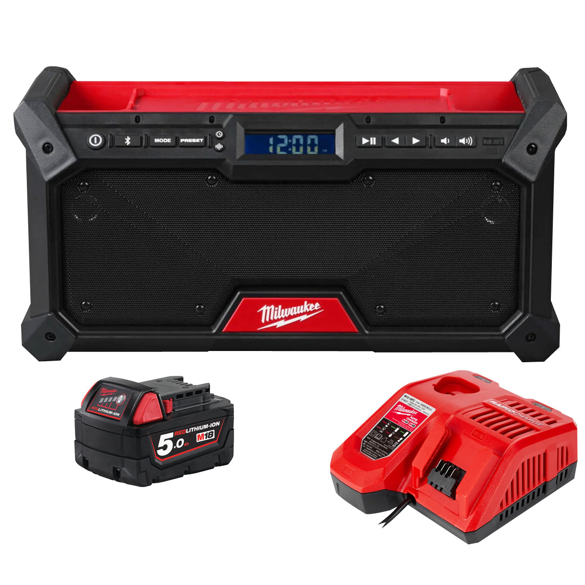 Milwaukee M18RADDAB+G2-0 18V Jobsite Radio DAB+ with 1 x 5.0Ah Battery & Charger