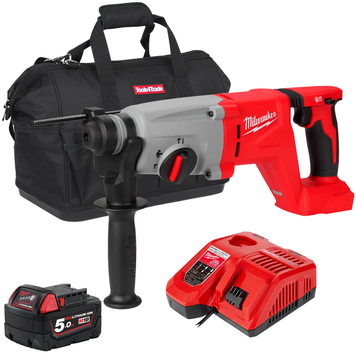 Milwaukee M18BLHACD26-0 18V Brushless SDS+ Rotary Hammer Drill with 1 x 5.0Ah Battery Charger & Bag