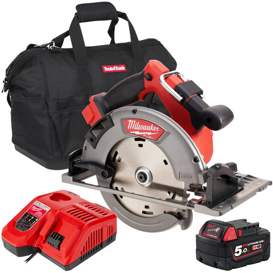 Milwaukee M18FCSG66-0 18V Fuel Brushless 190mm Circular Saw with 1 x 5.0Ah Battery Charger & Bag