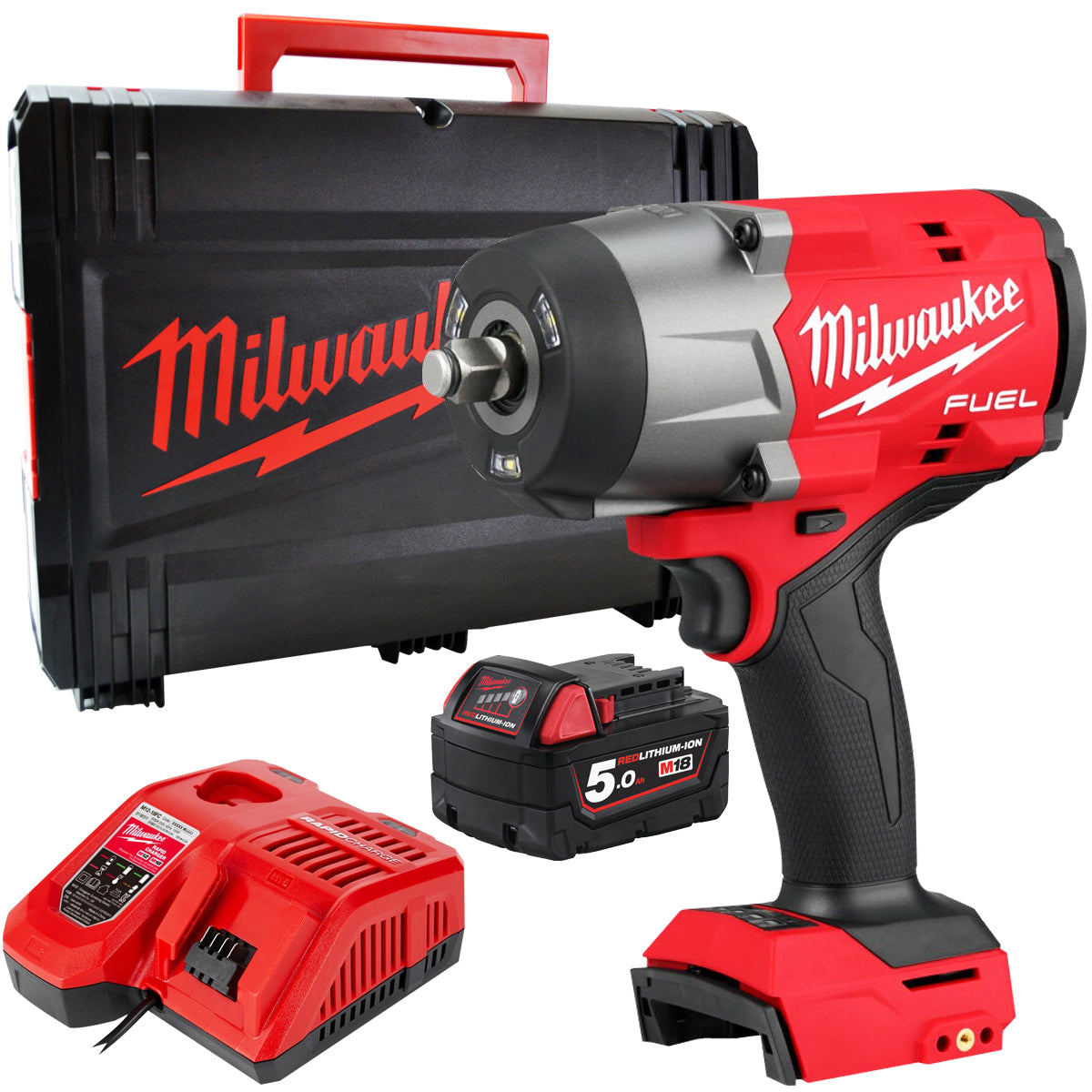 Milwaukee M18FHIW2F12-0X 18V Fuel Brushless 1/2" High Torque Impact Wrench with 1 x 5.0Ah Battery Charger & Case