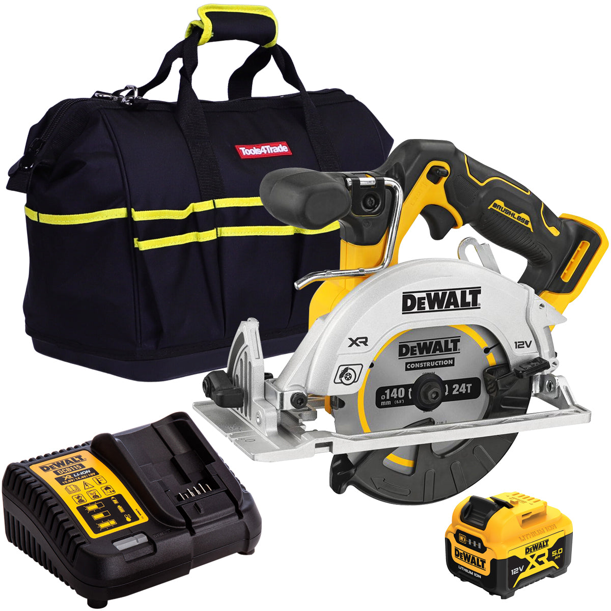 Dewalt DCS512N 12V Brushless 140mm Circular Saw with 1 x 5.0Ah Battery Charger & Bag