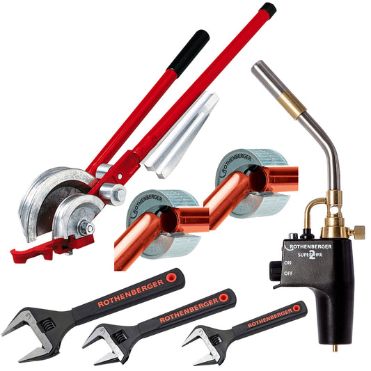 Rothenberger Super Fire 2 Gas Blow Torch 35644X With Tube Cutter, Multi Pipe Bender Set & Wrench Set