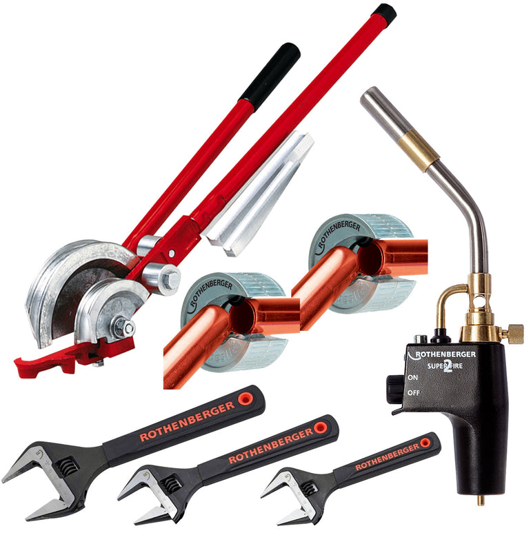 Rothenberger Super Fire 2 Gas Blow Torch 35644X With Tube Cutter, Multi Pipe Bender Set & Wrench Set