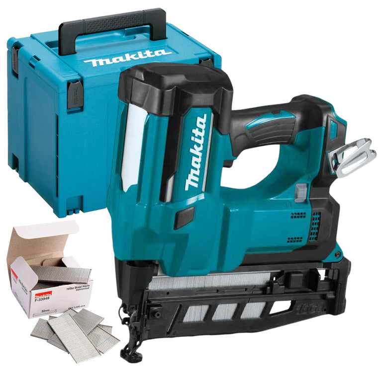 Makita DBN600ZJ 18V Second Fix 16Ga Finishing Nailer With 2000 Piece Brad Nails