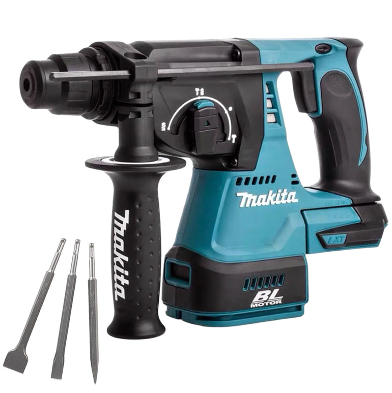 Makita DHR242Z 18V Brushless SDS+ Rotary Hammer Drill with 3 Piece Chisel