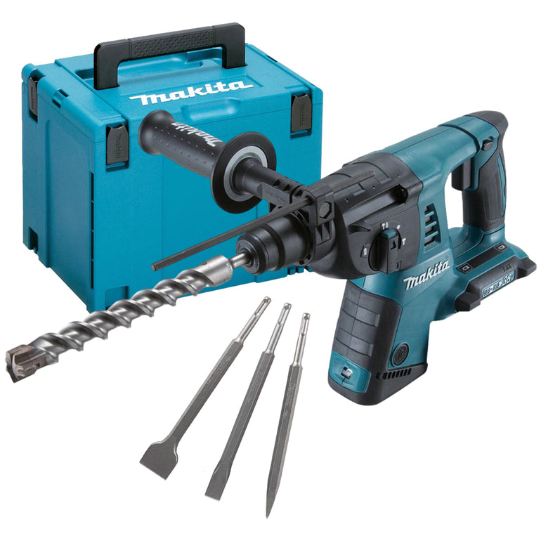 Makita DHR263ZJ 36V SDS+ Rotary Hammer Drill with 3 Piece Chisel