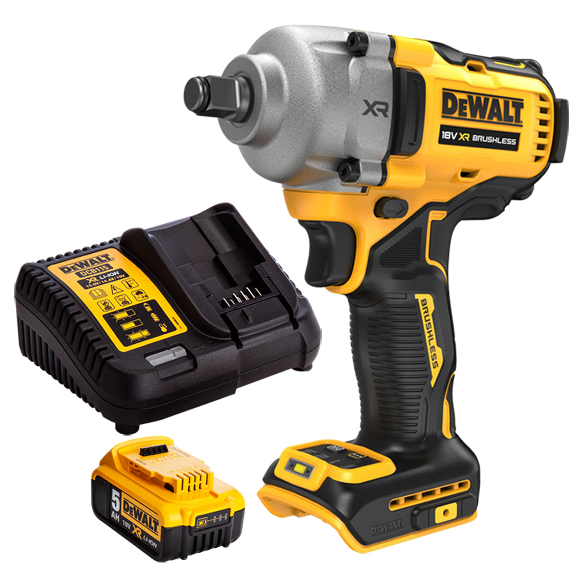 Dewalt DCF891N 18V Brushless 1/2" Hog Ring Impact Wrench with 1 x 5.0Ah Battery & Charger