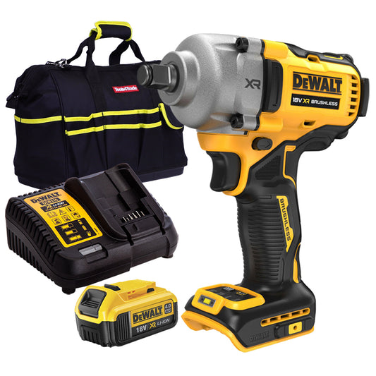 Dewalt DCF891N 18V Brushless 1/2" Hog Ring Impact Wrench with 1 x 4.0Ah Battery Charger & Bag