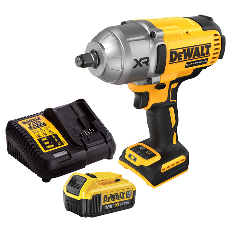 Dewalt DCF900N 18V XR Brushless 1/2” High Torque Impact Wrench Hog Ring with 1 x 4.0Ah Battery & Charger