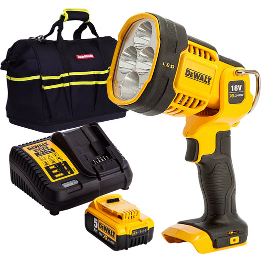 DeWalt DCL043 18V LED Spotlight with 1 x 5.0Ah Battery Charger & Bag