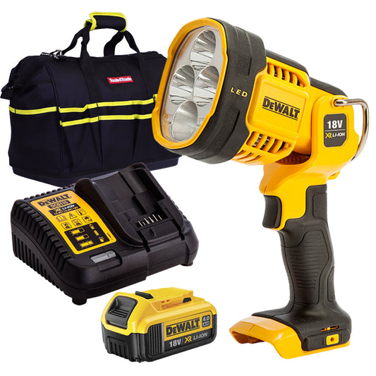 DeWalt DCL043 18V LED Spotlight with 1 x 4.0Ah Battery Charger & Bag