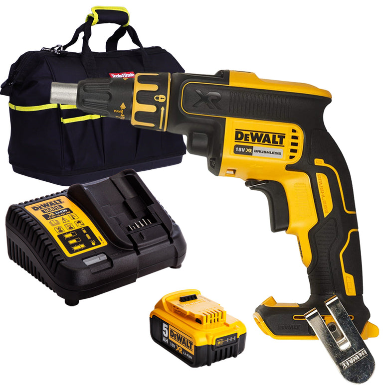 Dewalt DCF620N 18V Brushless Drywall Screwdriver with 1 x 5.0Ah Battery Charger & Bag