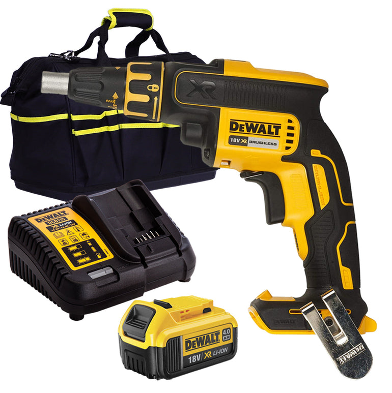 Dewalt DCF620N 18V Brushless Drywall Screwdriver with 1 x 4.0Ah Battery Charger & Bag