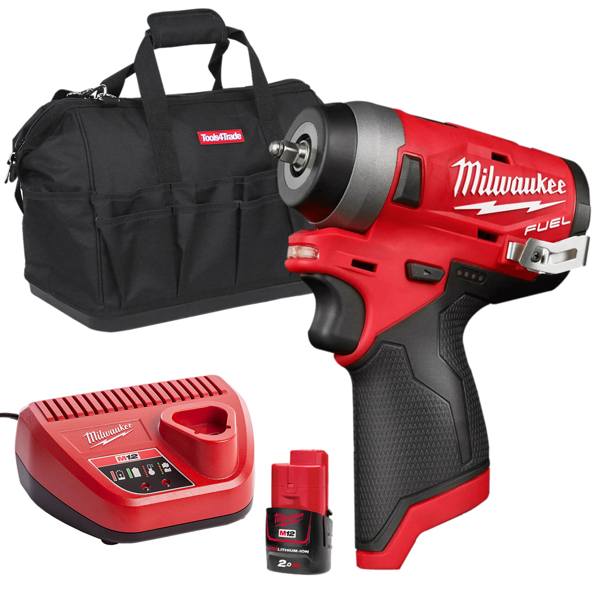 Milwaukee M12FIW14-0 12V FUEL Brushless 1/4" Impact Wrench with 1 x 2.0Ah Battery Charger & Bag