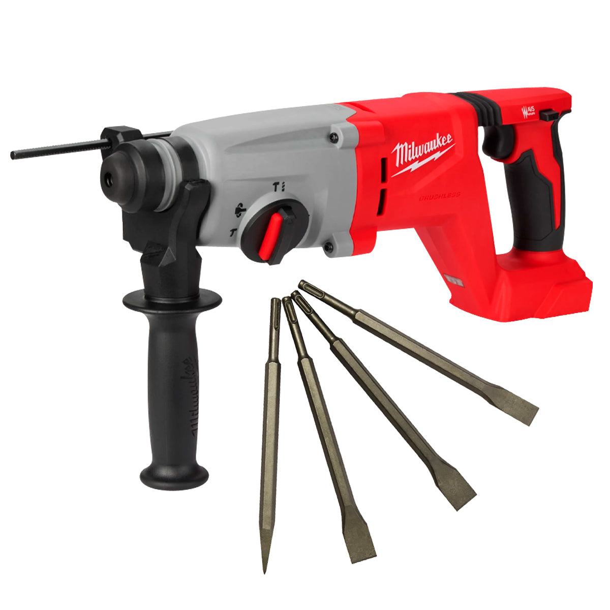 Milwaukee M18BLHACD26-0 18V Brushless SDS+ D-Handle Rotary Hammer Drill with Chisel Set 4 Piece