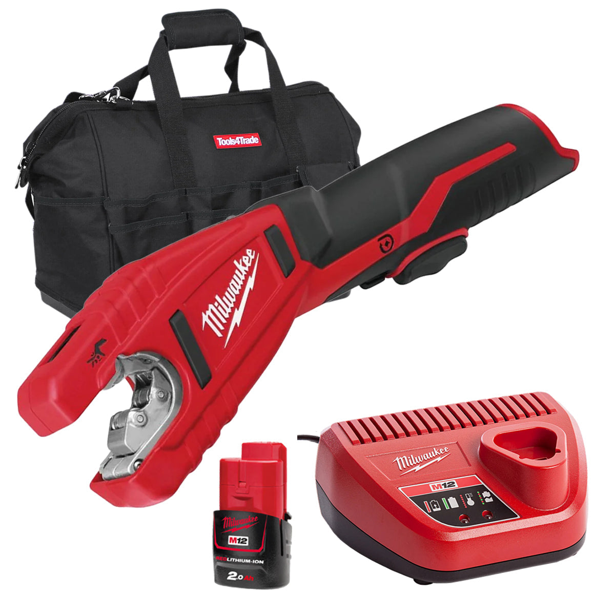 Milwaukee C12PC-0 12V Compact Pipe Cutter with 1 x 2.0Ah Battery Charger & Bag