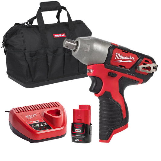 Milwaukee M12BIW12-0 12V 1/2'' Impact Wrench with 1 x 2.0Ah Battery Charger & Bag