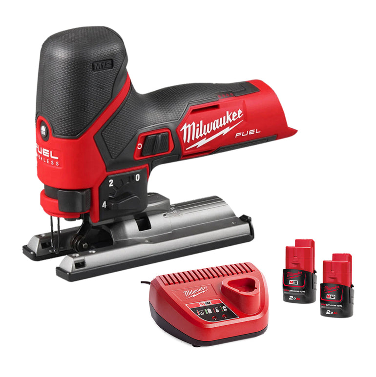 Milwaukee M12FJS-0 12V Fuel Brushless Bodygrip Jigsaw with 2 x 2.0Ah Battery & Charger